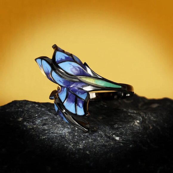 Jewelry ring statement flower nature blue black fashion brand new stylish - Picture 2 of 5